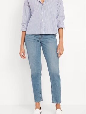 Old Navy High-Waisted OG Straight Ankle Jeans Faded Light Wash Side Slits NWT